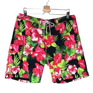 J. Crew Stretch Eco Board Short Swim Hibiscus Print Floral Black Pink Men's 36